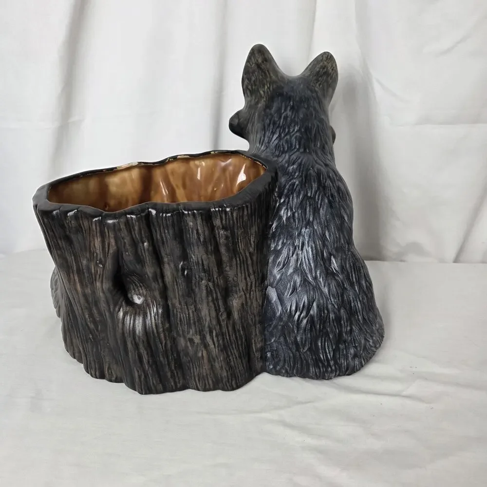 Vintage Woodland Fox & Kit Tree Stump Planter Ceramic Pot Decorative Art